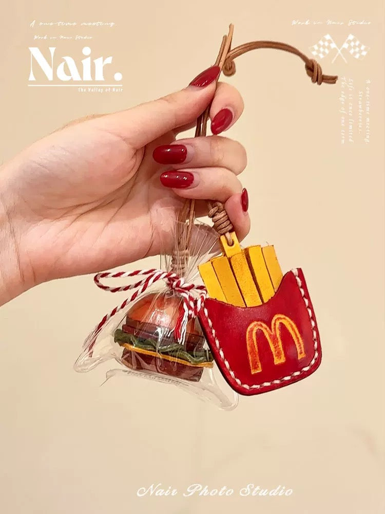 "A bag of French fries" leather pendant ambience bag pendant adorn cute cartoon creative keychain