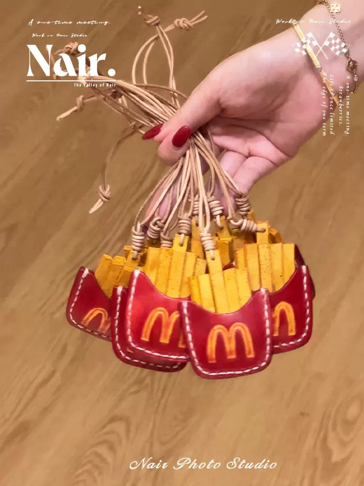 "A bag of French fries" leather pendant ambience bag pendant adorn cute cartoon creative keychain