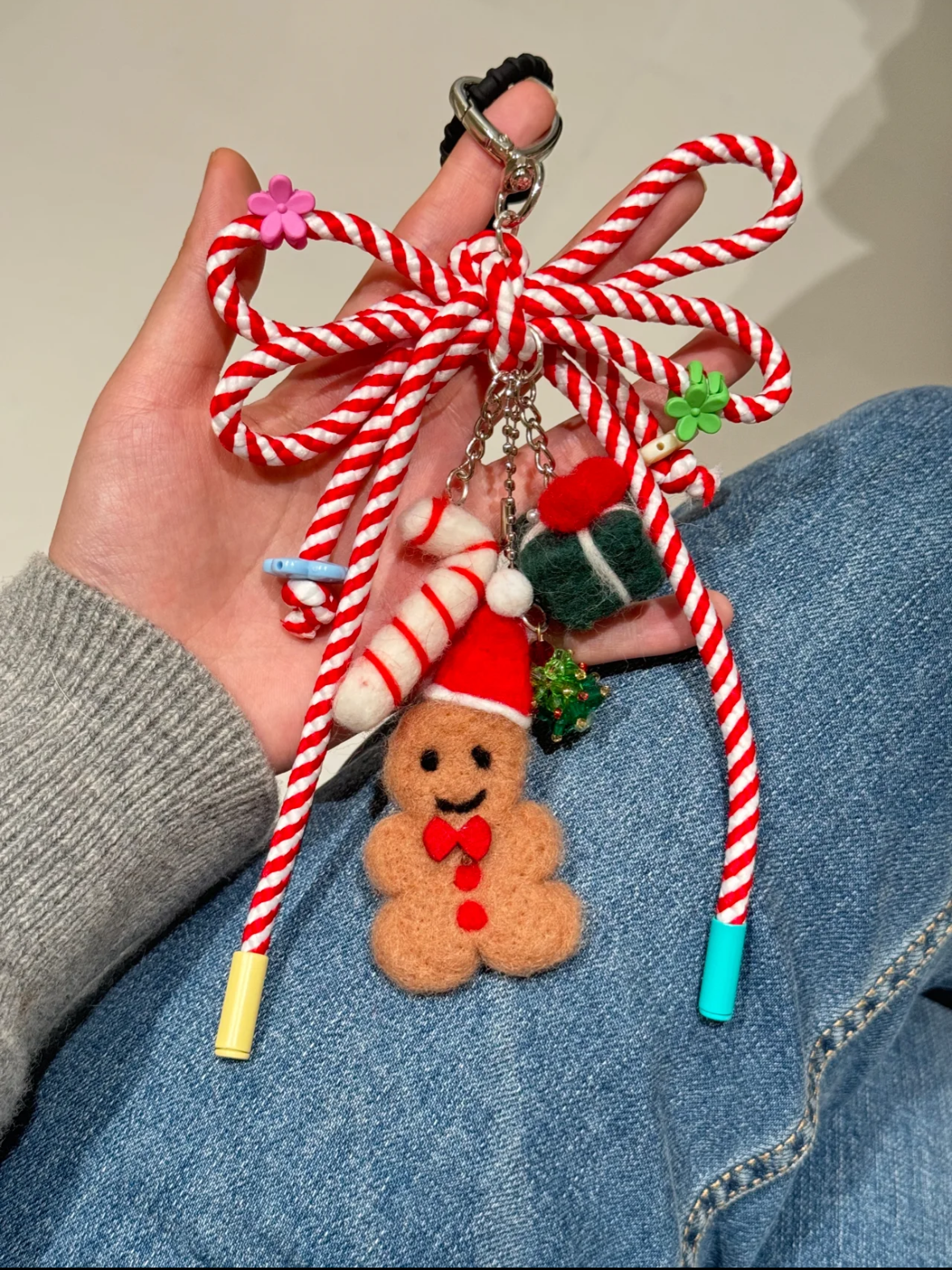 Original design Christmas knot felt gingerbread man/candy bag pendant key chain gift for girls