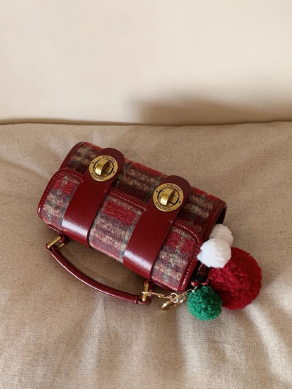 Christmas Red plaid Messenger Bag Commuter women's Handbag Carrying crossbody bag Red check Messenger Bag