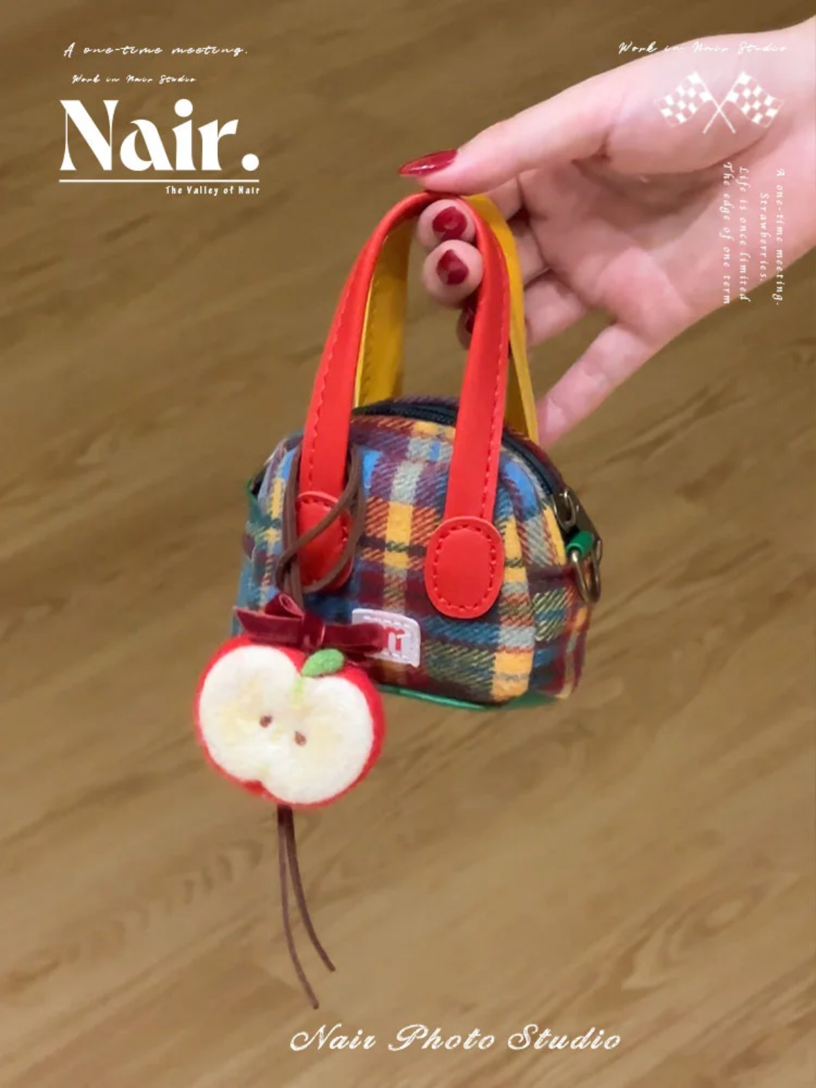 " A bag of Apple" handmade wool felt cute girl bag charm hanging ornaments