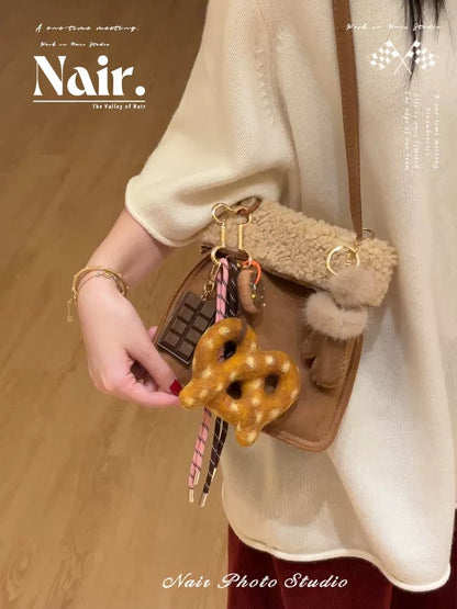 Wool felt Donut Pretzel bread combination handmade pendant bag Christmas new year bag charm