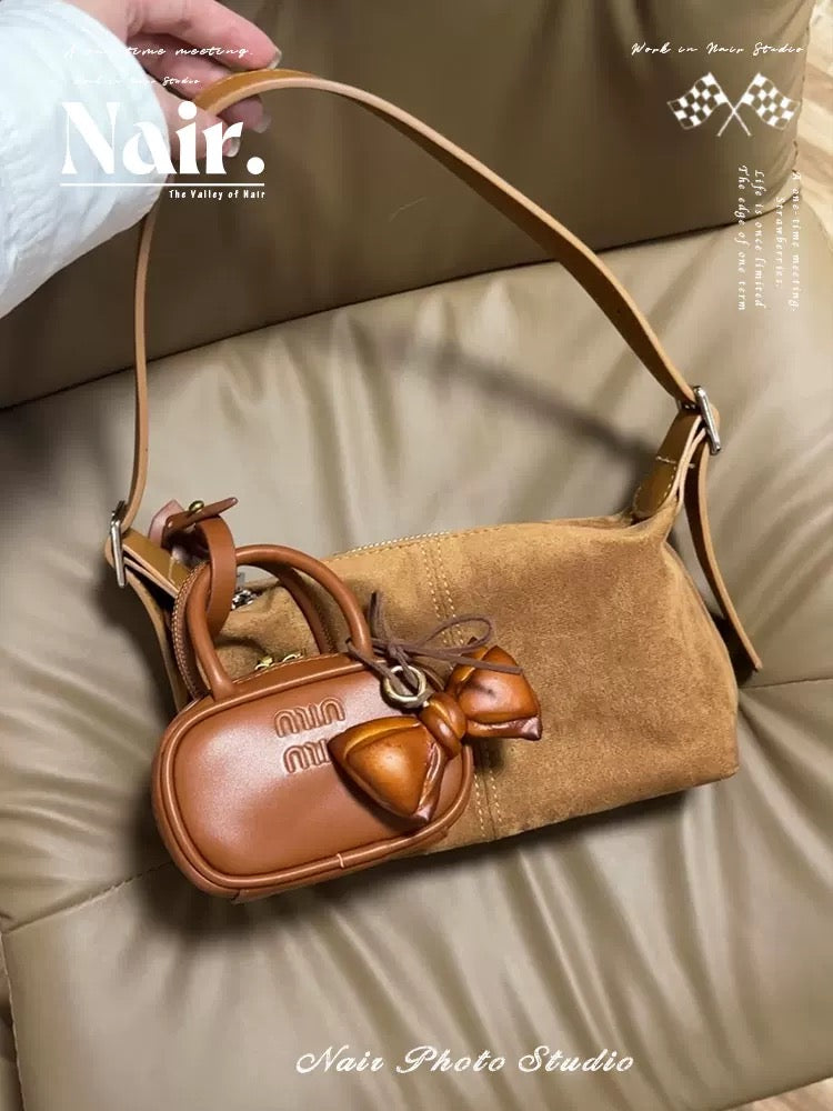 mini brown bowling bag Headphone Bag Coin purse Personalized decorative small bag hanging