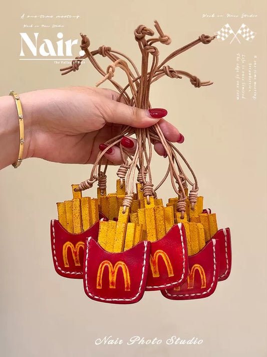 "A bag of French fries" leather pendant ambience bag pendant adorn cute cartoon creative keychain