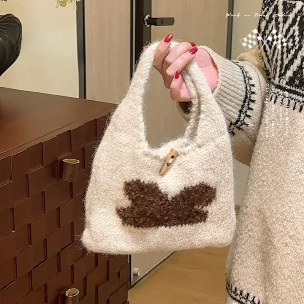 Knitted rabbit handbag Christmas atmosphere sense Small hand bag autumn and winter cute horn buckle hand bag