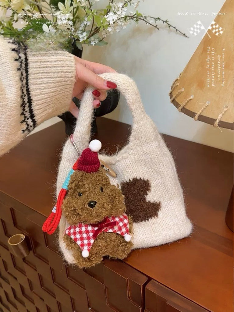 Knitted rabbit handbag Christmas atmosphere sense Small hand bag autumn and winter cute horn buckle hand bag