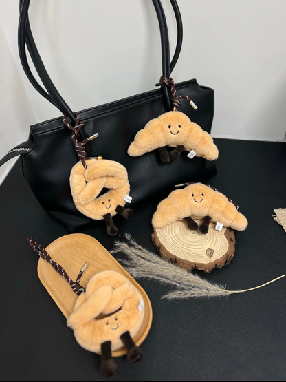 Fluffy bread pendant Plush version Croissant Pretzel baby cute bag pendant（No umbrella rope）