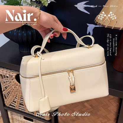 Lunch box bag cowhide leather light luxury premium hand bill shoulder oblique cross bag black label female