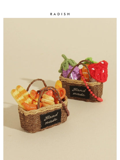 Natural basket bag charm