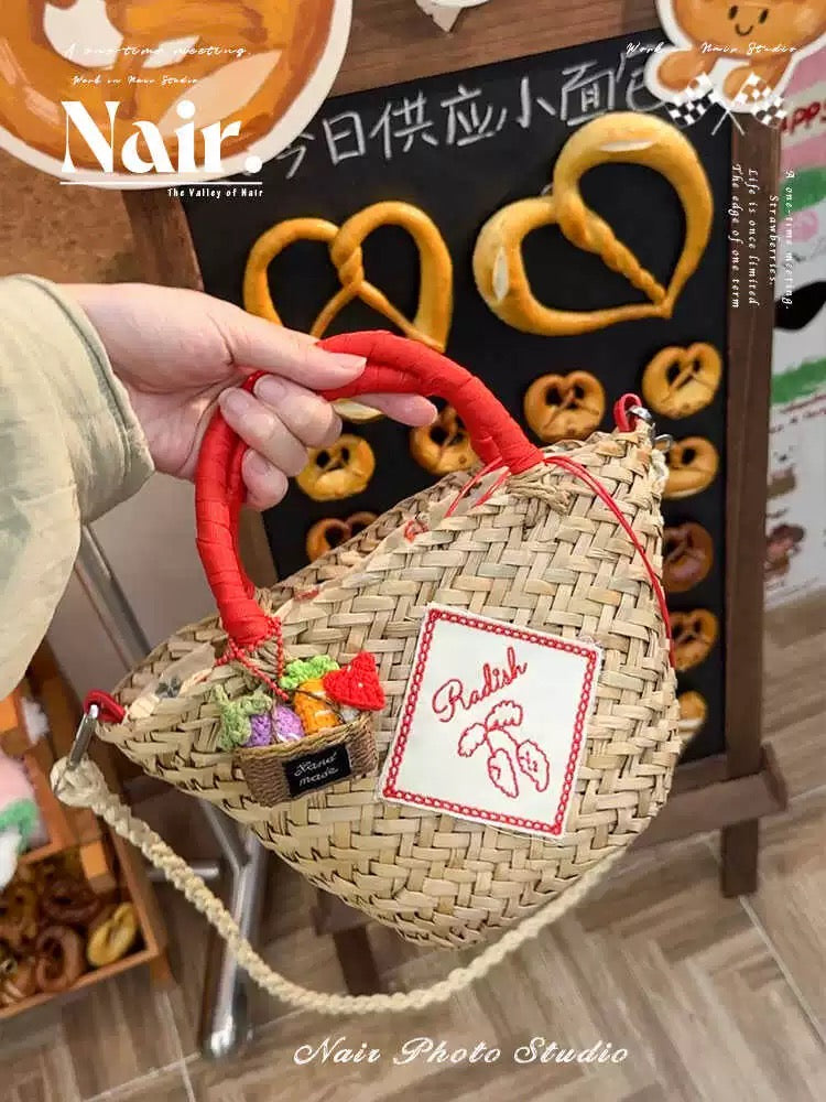 Natural basket bag charm