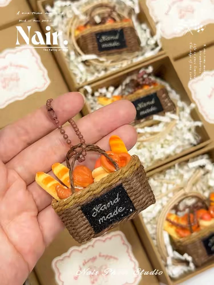 Natural basket bag charm