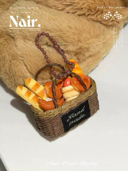 Natural basket bag charm