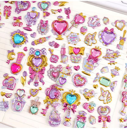 3D Flash girl series stamping with rhinestone transparent sticker/love magic sticker