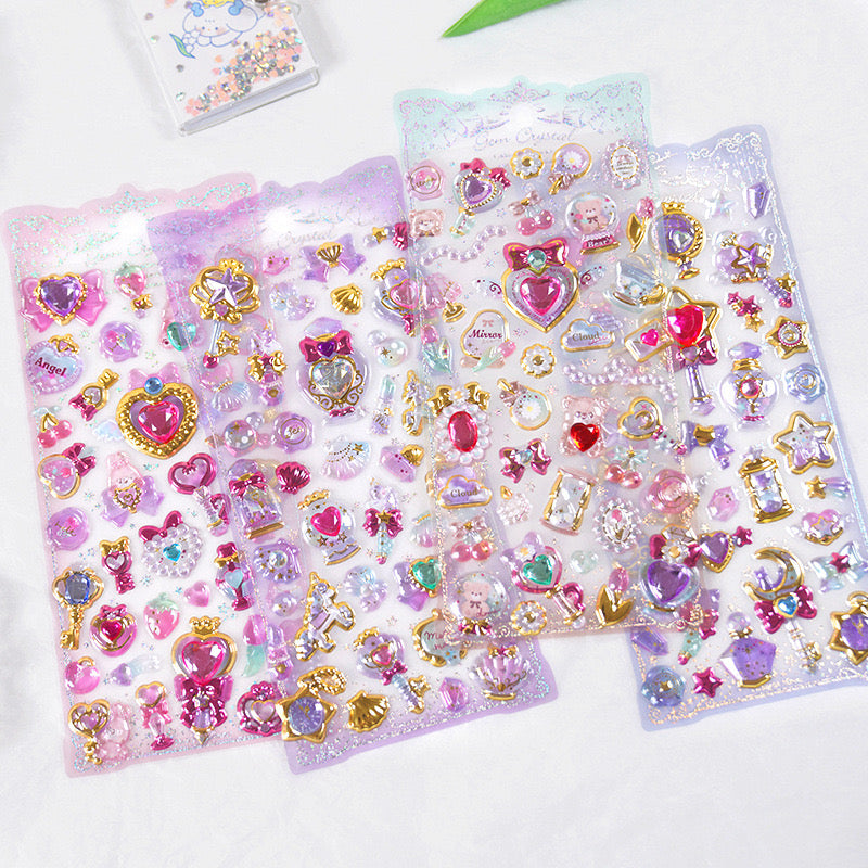 3D Flash girl series stamping with rhinestone transparent sticker/love magic sticker