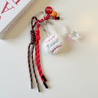 Miu Style bag pendant plush tennis bag decoration niche design Coke braided cord delivery accessory keychain