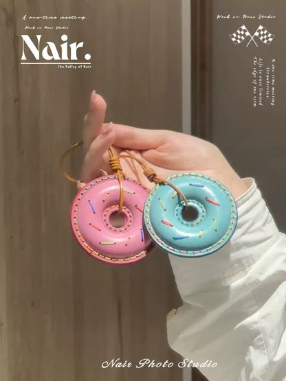 Donut/Hamburger bagcharm first layer leather handmade bag decorative pendant