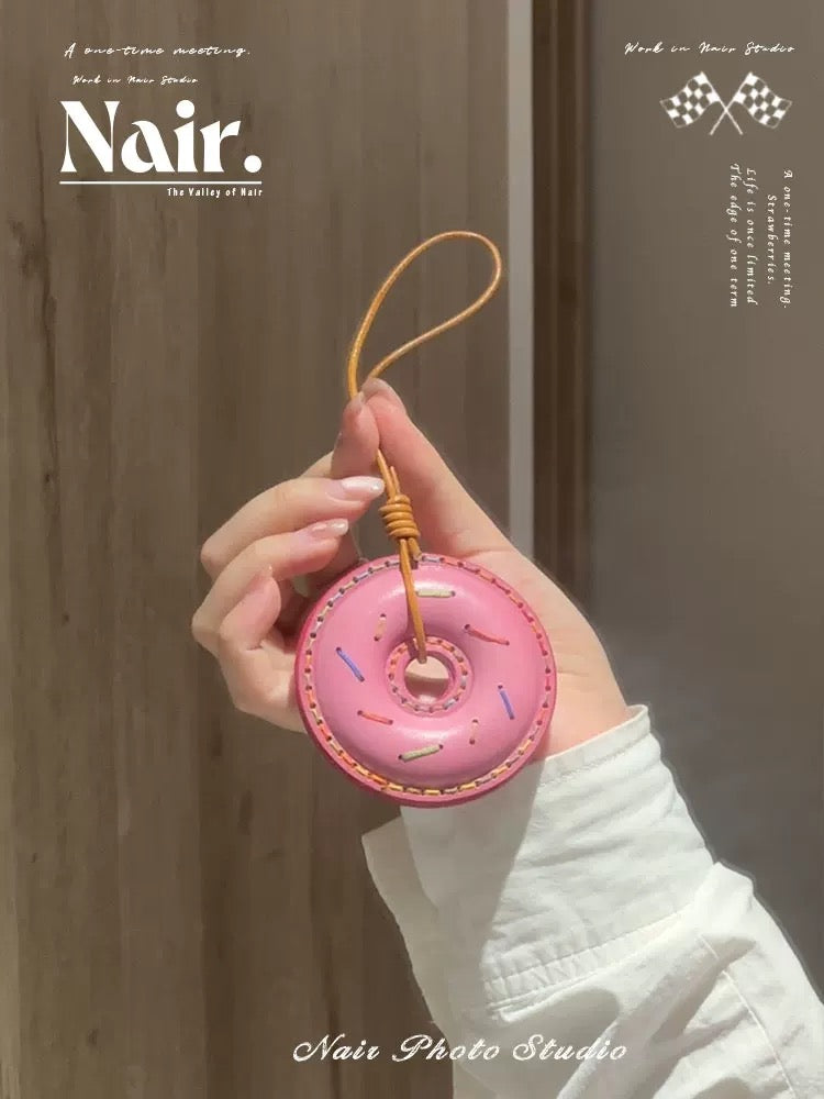 Donut/Hamburger bagcharm first layer leather handmade bag decorative pendant