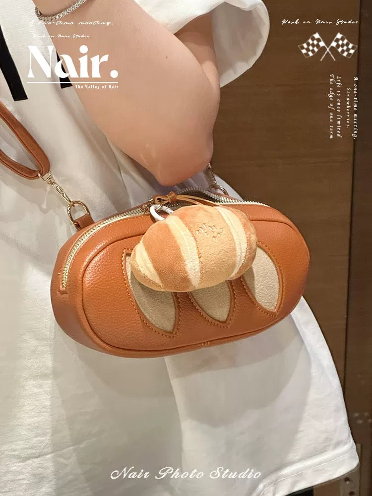 Baguette bun style bag Personality creative plush croissant pendant cute crossbody bag