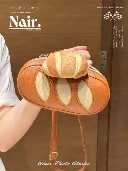 Baguette bun style bag Personality creative plush croissant pendant cute crossbody bag