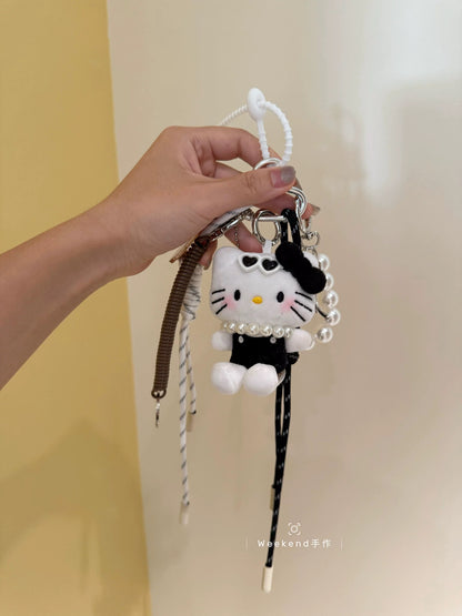 Black and white pearl Kitty extremely complex combination pendant bag decoration