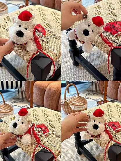 Christmas cute West Highland Scribbled puppy plush vintage bag pendant keychain accessory doll gift