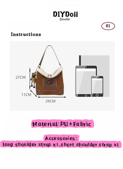 Lamb wool fabric shoulder bag double brown high-grade atmosphere sense shoulder bag female autumn and winter