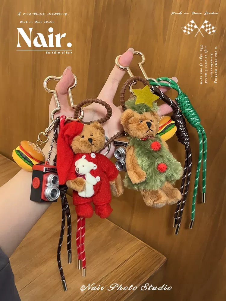 Christmas Bear combination pendant Camera Burger Keychain Extremely complex cute bag decorative pendant