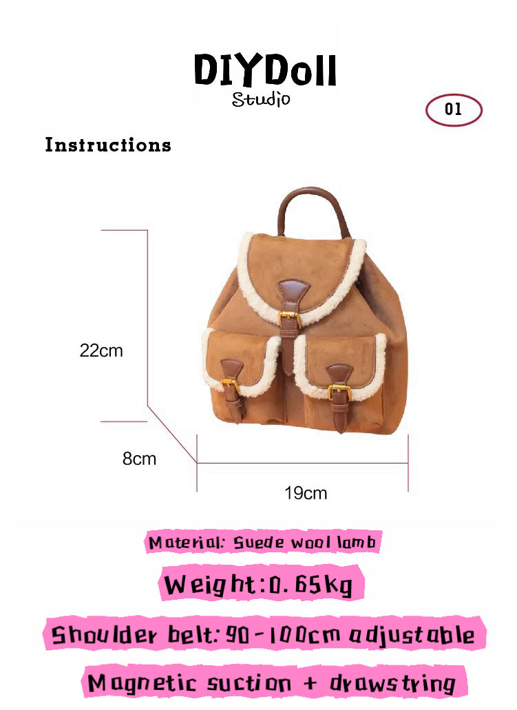 Lamb wool suede backpack with superior texture winter fluffy commuter bag for women simple and versatile