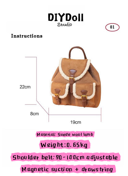 Lamb wool suede backpack with superior texture winter fluffy commuter bag for women simple and versatile