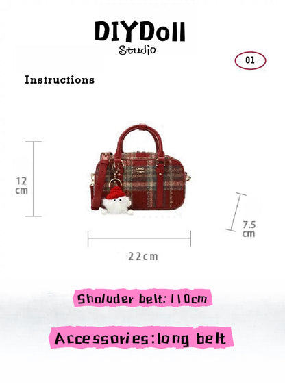 Wine checkered Bowling Bag Christmas ambiance Hand-held crossbody bag Commuter Bag Wine checkered bowling bag