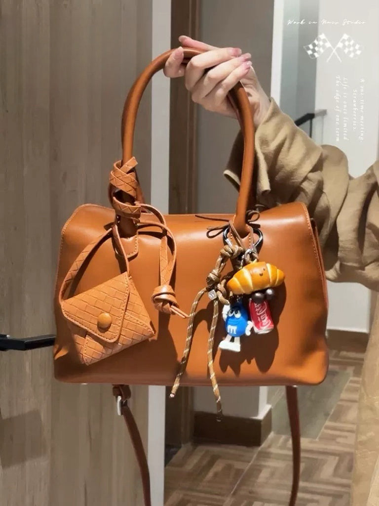 Brown Tote Bag Small bag pendant combination Premium commuter Tote classic fashion women's bag