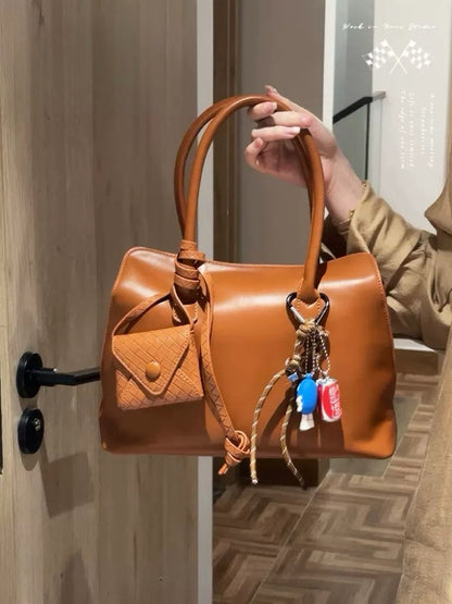 Brown Tote Bag Small bag pendant combination Premium commuter Tote classic fashion women's bag