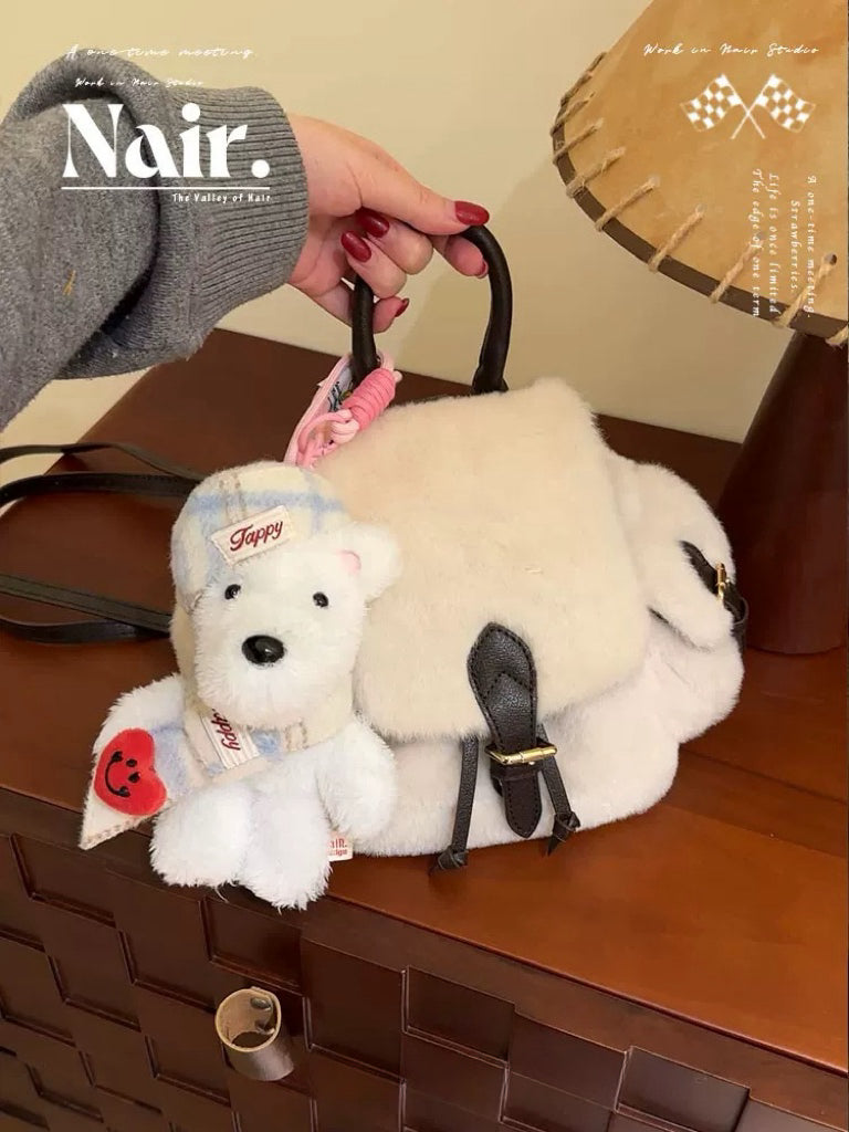 White environmental fur shoulder bag female winter fluffy bag hundred fashion ins commuting niche bag