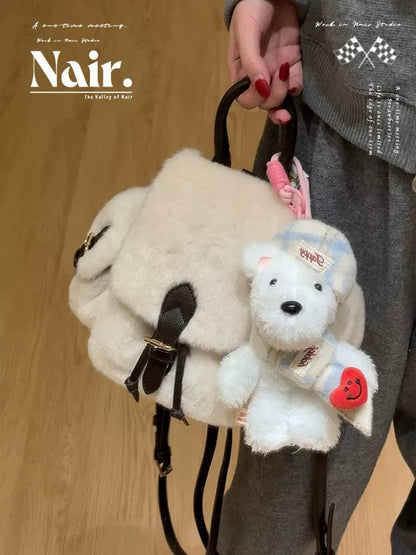 White environmental fur shoulder bag female winter fluffy bag hundred fashion ins commuting niche bag